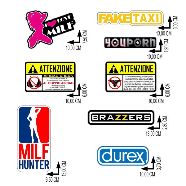 Adesivi Moto Divertenti Stickers decal fun tube porn youporn faketaxi fun - 16 Pezzi Kit - Motocross Bici Mtb Computer Motorino VINILE LUCIDO Marche Famose Pack