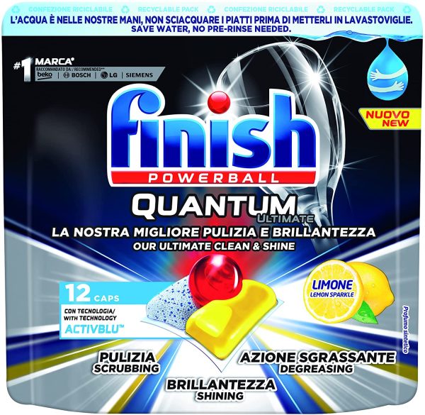 Finish, 84 Pastiglie Per Lavastoviglie, Quantum Ultimate, Tecnologia Activblu, 7 Confezioni Da 12 Pastiglie, Limone - immagine 4