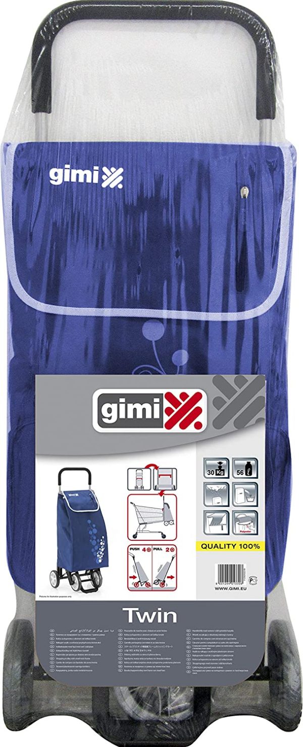 Gimi Twin Carrello Portaspesa 4 Ruote, Portata 30 kg, Richiudibile, Saliscale, Metallo/Poliestere, Blu, 41 x 53 x 92 cm - immagine 3