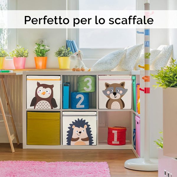 Cesto Portagiochi Bambini - 15 Motivi I Contenitore per Giocattoli con Coperchio I Scatola Portaoggetti (33x33x33) Box compatibile con Kallax I Cesta porta giochi Cameretta - Gufo - immagine 7