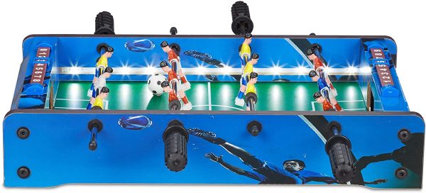 Relaxdays Biliardino Calcio Balilla da Tavolo, con Illuminazione LED, Bambini & Adulti, 4 Aste con 2 Palline, Mini, Blu, Colore, 10024099 - immagine 7