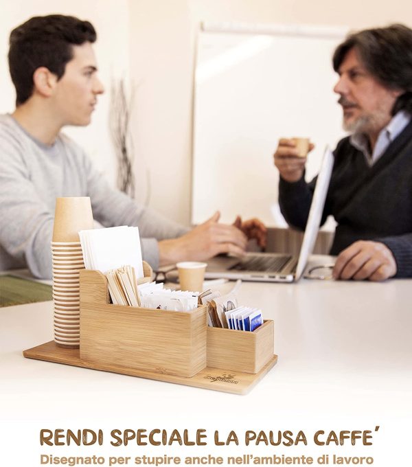 Porta Accessori da caff?? Cialde in bamb?? - ideale x Zucchero in Bustine, The, Palette, Tisane, Bicchierini e Tovagliolini Bar di Carta - Organizer da Tavolo per Casa e Ufficio - immagine 3