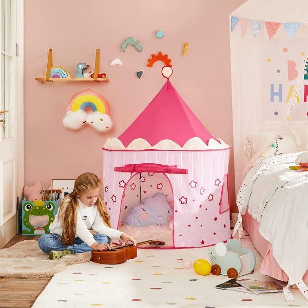 SONGMICS Tenda da Gioco Castello da Principessa per Ragazze e Bambini, Casetta dei Giochi per Interni ed Esterni, Tenda Portatile, Regalo per Bambini, Certificato EN71, Rosa LPT01PK