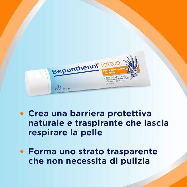 Bepanthenol Tattoo Crema per Tatuaggi con Pantenolo 5%, Senza Conservanti, Profumi e Coloranti, 100 g - immagine 3