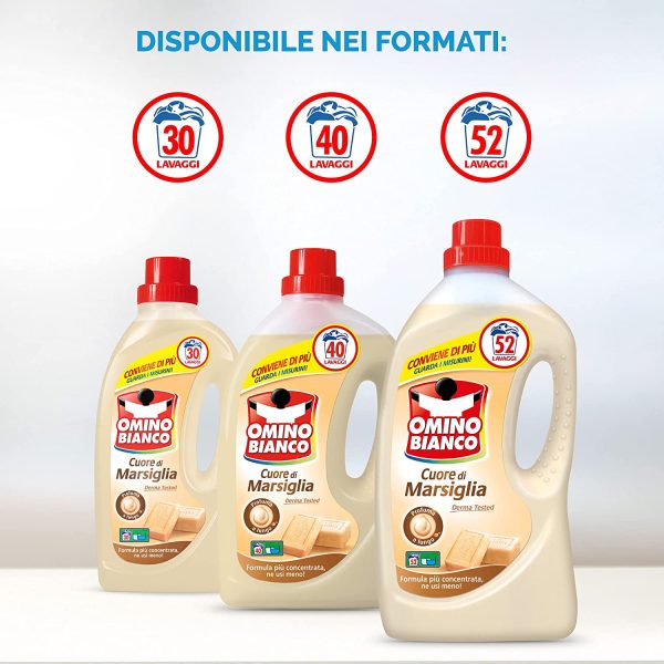 Omino Bianco - Detersivo Lavatrice Liquido, 90 Lavaggi, Rispetta Colori e Tessuti, Fresco Profumo con Essenza Cuore di Marsiglia, 1500 ml x 3 Confezioni - immagine 5