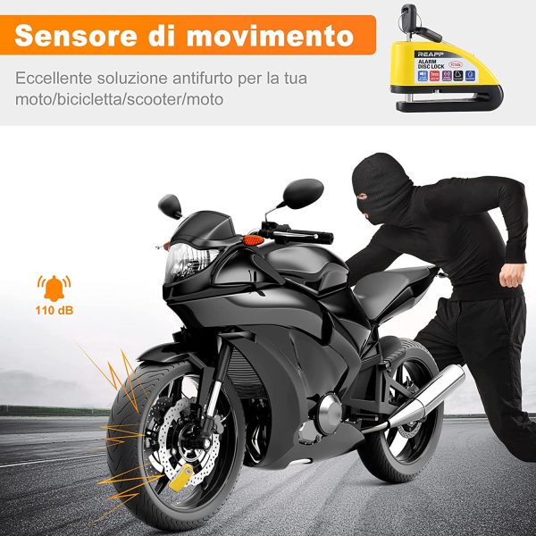 Bloccadisco Moto Lucchetto Moto Antifurto con Allarme Sonoro 110DB, Blocca disco Moto Protezione Antifurto per Moto Bici, Accessori con 2 chiavi und 1.5m Reminder