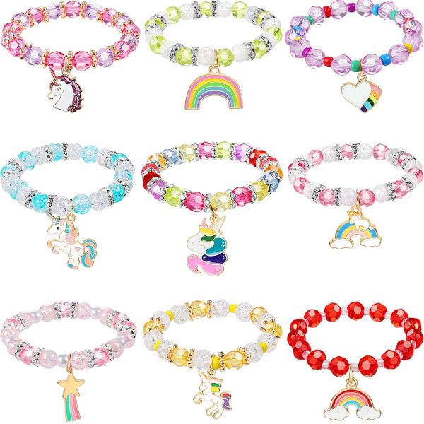 9 Braccialetti di Unicorno Colorati Bracciale di Unicorno da Ragazze Bracciale di Unicorno di Perline Arcobaleno per Bomboniere di Compleanno