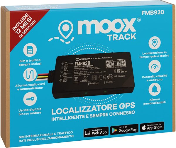 Track Localizzatore Gps per Auto, Moto, Camion, Barca - App Facile da Usare, Posizione in Tempo Reale, Allarmi differenziati - Sim e Traffico Incluso per 12 Mesi - Sempre Connesso - Blocco Motore