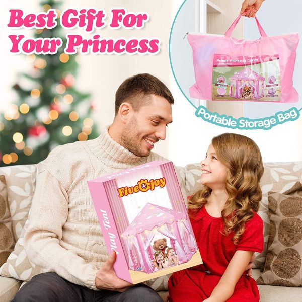 Fivejoy Tenda da Gioco, Rosa Castello per Ragazze e Bambini, Tenda per Bambini, Portatile Tenda per Interni ed Esterni, Regalo per Bambini, Rosa - immagine 4