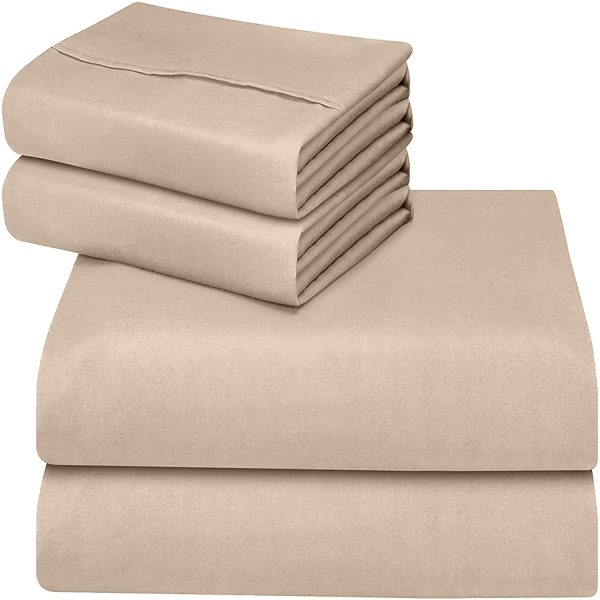 Completo Lenzuola 1 Piazza e Mezza - Spazzolata Microfibra - Una Piazza e Mezza - Beige - 1 Lenzuolo con Angoli 135x190cm,1 Lenzuolo Piatto di 225x255cm e 2 Federe 50x75cm - immagine 7