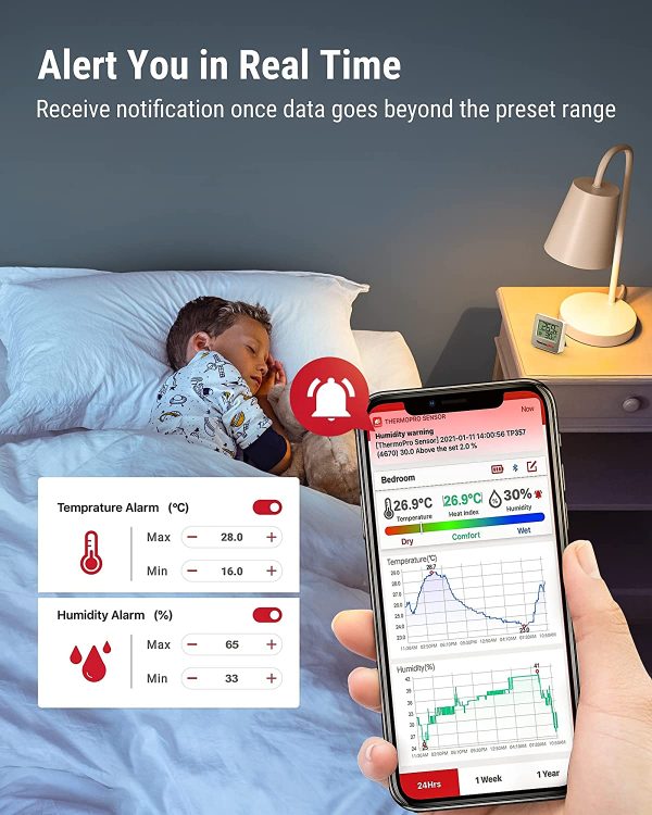 ThermoPro TP357 Termometro Ambiente 80 Metri Bluetooth Interno Ricezione con APP Termometro da Casa con Monitor Remoto Igrometro Misuratore di Temperatura e Umidità - immagine 6