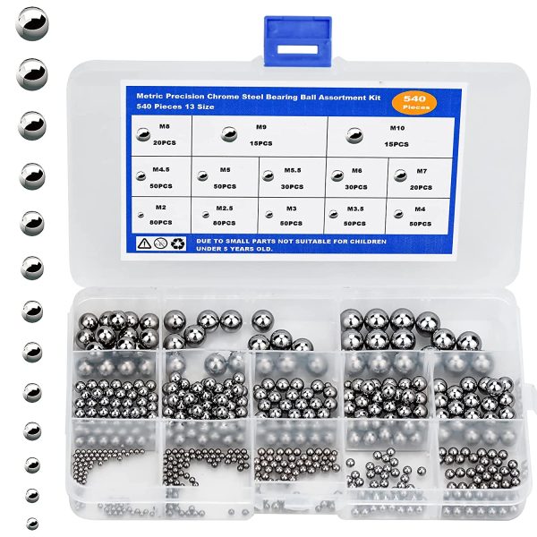 540 pz Sfere Acciaio Cuscinetto Bici, Sfere Biglie Acciaio di Precisione in 13 Dimensioni per Cuscinetti in Acciaio Cromato di Precisione Metrica, Riparazione Biciclette - immagine 3