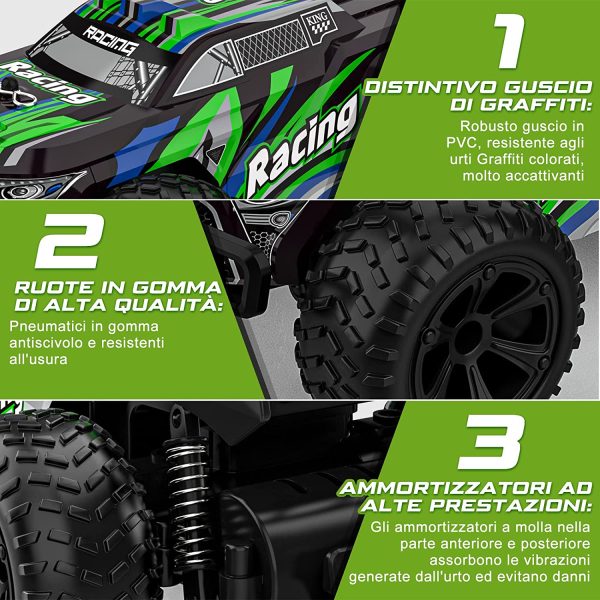 Macchina Telecomandata, Auto Rc Camion Macchinina Radiocomandata Veloce, 2.4GHz 15KM/H Giochi All'aperto Fuoristrada Giocattolo Regalo Natale per Bambini Ragazzo Ragazza 5 6 7 8 9 10 Anni - immagine 6