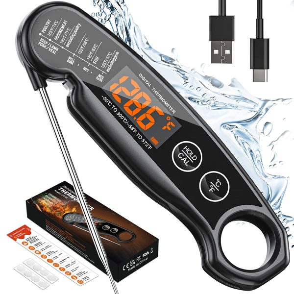 Umedo Termometro Cucina Digitale,Termometro per Barbecue Ricaricabile USB a Lettura Istantanea con IP65 Impermeabile,Controluce, Magnete,Termometro da Cucina per Carne, BBQ, Forno, Latte, Olio. - immagine 5