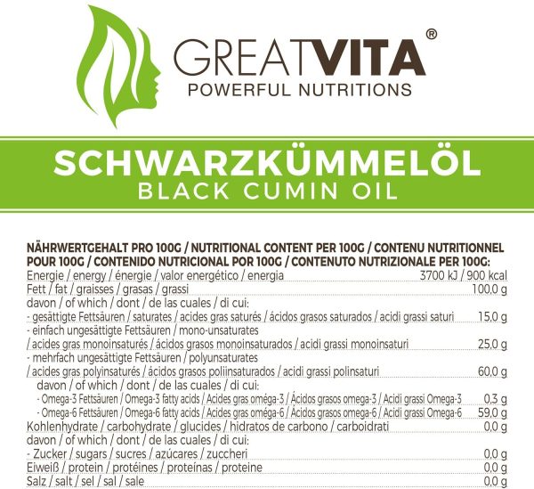 Olio di cumino nero MeaVita, 100% puro e pressato a freddo, 1 confezione (1 x 1000 ml) - immagine 3