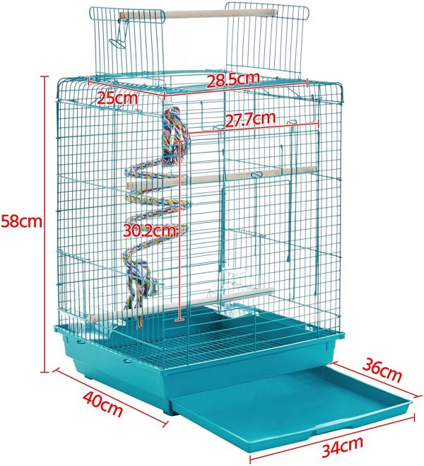 Yaheetech Gabbia per Uccelli Pappagalli Inseparabili Voliera in Metallo con Tetto Apribile Posatoio in Legno e Giocattolo 40 x 40 x 58 cm Azzurro - immagine 2