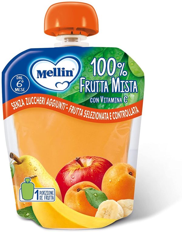 Mellin, Pouch Merenda 100% Frutta con Vitamina C - Mix Gusti - 18 Confezioni da 90 gr