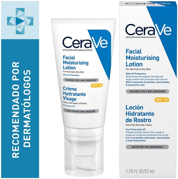 CeraVe Crema viso idratante per pelli da normali a secche, con SPF 25, con 3 ceramidi essenziali e ialurone 52 ml