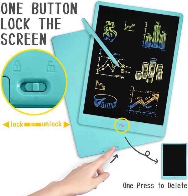 Tavoletta Grafica LCD Scrittura Digitale, 13.5 pollici Ewriter Tavolo da Disegno Magnetico, Elettronica LCD Writing Tablet Lavagna Cancellabile per Bambini Della Scuola Ufficio Progettist(Blu)