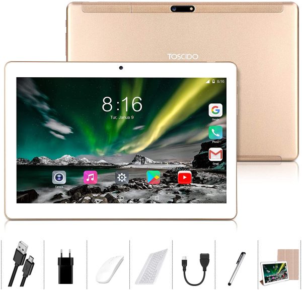 Tablet 10 Pollici -  Android 10.0 Certificato da Google GMS Tablet 4G LTE,4 GB di RAM e 64 GB, Doppia SIM,GPS,WiFi,Ttastiera Bluetooth,Mouse,Custodia per Tablet e Altro Incluso - Gold - immagine 7