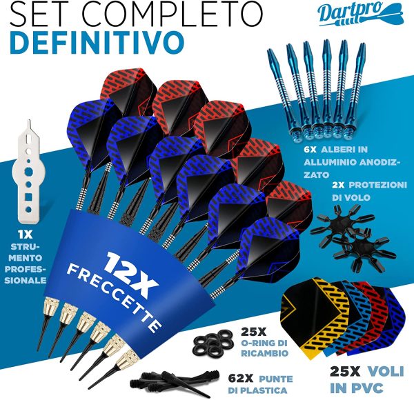 DartPro Freccette punta in plastica - 12 Freccette per bersaglio elettronico [18g] - Freccette professionali [incl. 6 asin alluminio + 21 Dart Flight] - Darts - immagine 3