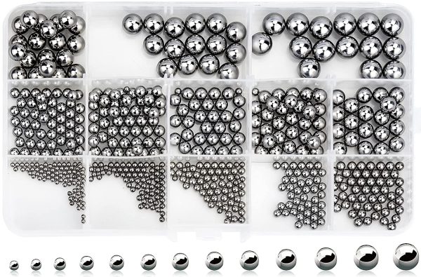 540 pz Sfere Acciaio Cuscinetto Bici, Sfere Biglie Acciaio di Precisione in 13 Dimensioni per Cuscinetti in Acciaio Cromato di Precisione Metrica, Riparazione Biciclette - immagine 7