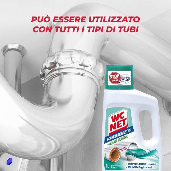 Wc Net Professional - Scarichi Domestici con Agenti Biologici, Trattamento Liquido, Fragranza Pino, 1000 ml - immagine 5