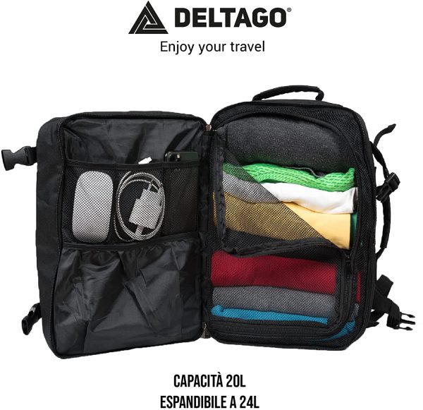 DELTAGO - Zaino Bagaglio A Mano 40x20x25 Ryanair - Borsa Valigia Da Viaggio Aereo Uomo Donna, 20L, Espandibile, Pratico, Morbido, Leggero, Organizer, Voli Low Cost Ryanair, EasyJet, Volotea - immagine 4