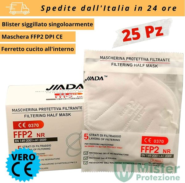 25 Mascherine FFP2 NR Certificate CE 0370 Jiada confezionate singolarmente mascherina ffp2 EN 149: 2001 + A1: 2009 - immagine 7