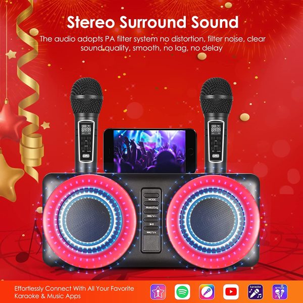 Macchina per karaoke Bluetooth ricaricabile Suono di altissima qualit?? | Un pulsante per rimuovere il suono originale | 2 microfoni di ricarica wireless Impianto Karaoke Kit Karaoke