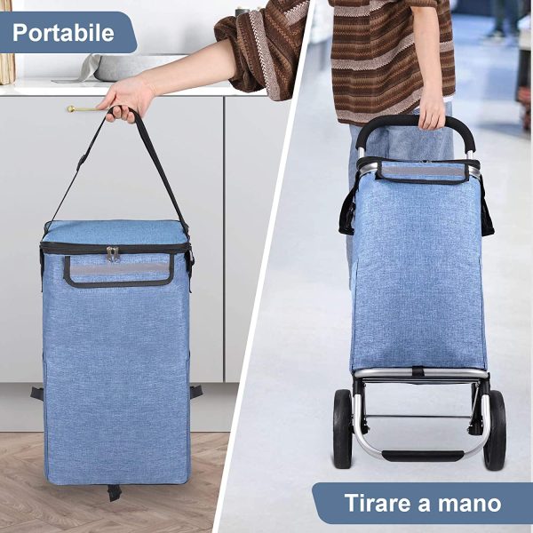 MFAVOUR Carrello per la Spesa Portaspesa con Borsa Carrello Pieghevole Carrello Spesa con Borsa Portabile Carrello Spesa Impermeabile Grande Capacit?? di 45L Portata 30kg Blu - immagine 9