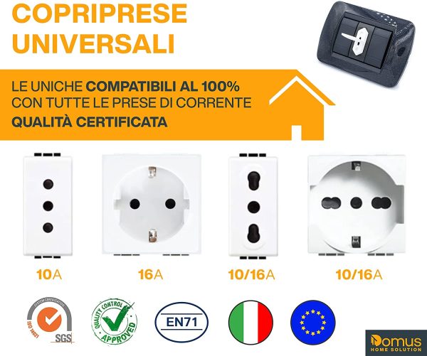 DOMUS? Copriprese per Bambini, 20 Copri Prese Elettriche Universali Italiane e Schuko, Tappi Copripresa di Sicurezza Casa con 2 Chiavi (Bianco) - immagine 2