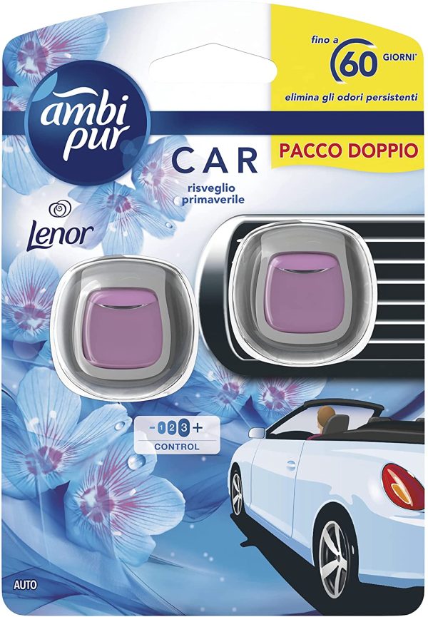 Ambi Pur Profumatore Auto, 2 Pastiglie da 2 ml, Profumo Auto Risveglio Primaverile, Deodorante Auto, Elimina Odori Facile da Agganciare, Durata fino a 6 Mesi, Usa e Getta - immagine 4