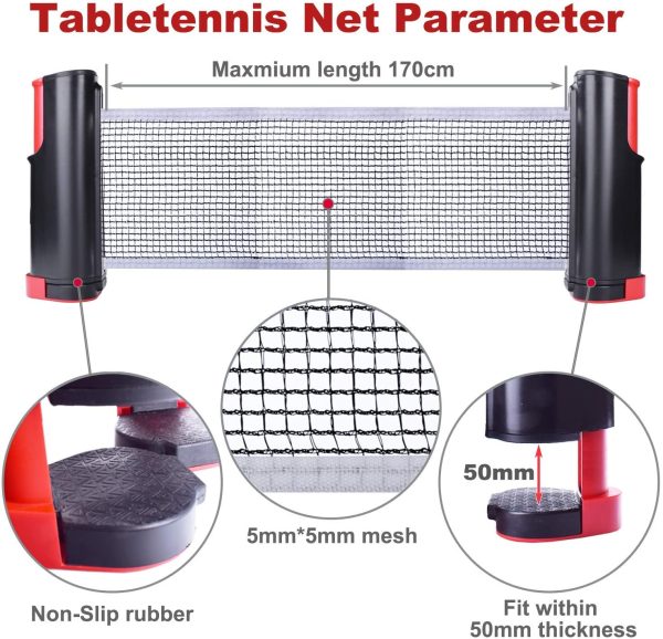 Sportout, rete retrattile da ping pong, portatile, ideale per tavolo da ping pong, scrivania, cucina o tavolo da pranzo - immagine 4