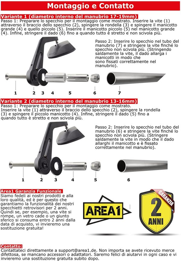 Specchietti Moto Omologati, Specchietti Manubrio Retrovisori Laterali per Moto Universale Specchio 7/8" 22mm compatibili con BMW KTM Yamaha Honda Kawasaki KSR Moto Suzuki Triumph Aprilia Ducati - immagine 5