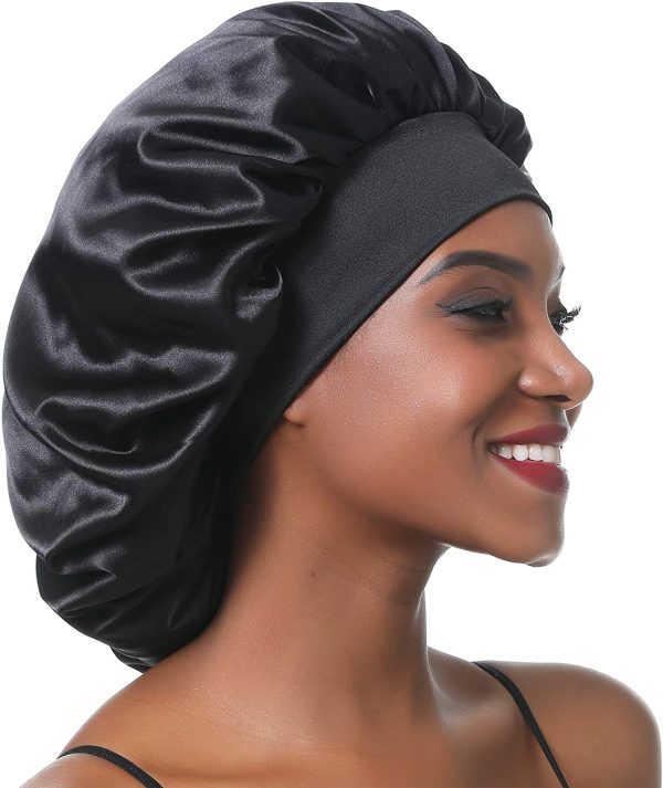 SENGTERM Berretto da Notte con Elastico in Seta Cuffia per Capelli Cappuccio in Raso Elastico Cuffia Notte Seta Traspirante Berretto Notte Cappello Lunghi Cofano Copricapo Berretto Notte Seta Largo - immagine 5