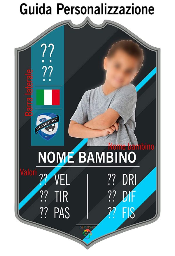 Adesivo Murale - Card Personalizzata FUT Player - Plug Calcio Soccer Cameretta Idea Regalo Squadra del Cuore Calciatore Bambino (Bianconeri) - immagine 3