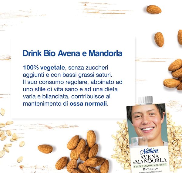 N??tt??ra, Drink Bio Avena e Mandorla, Bevanda ad Alta Digeribilit??, Naturalmente Priva di Lattosio, Senza Zuccheri Aggiunti, Ideale come una Colazione Leggera e Gustosa, Brick da 1 L