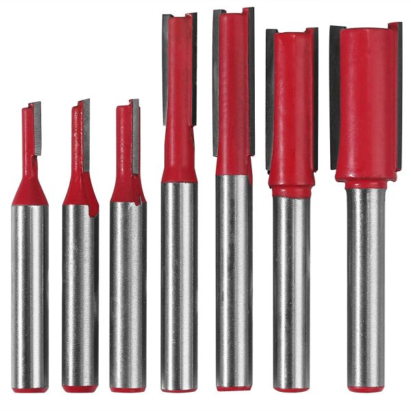 AMTOVL 7PZ Router Bit Set a Doppia Scanalatura con Codolo 6.35mm per Lavorazione Legno 7x Punta Dritta con Lame 1/8" 5/32" 3/16" 1/4" 5/16" 3/8" 1/2" Kit Fresa per Router con Scatola Separata - immagine 4