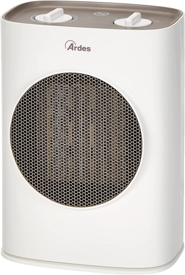 Ardes AR4P03O SOUND O Termoventilatore Ceramico PTC Oscillante Compatto 2 Potenze con Pannello Comandi e Maniglia, 1500 W, Dettagli Tortora