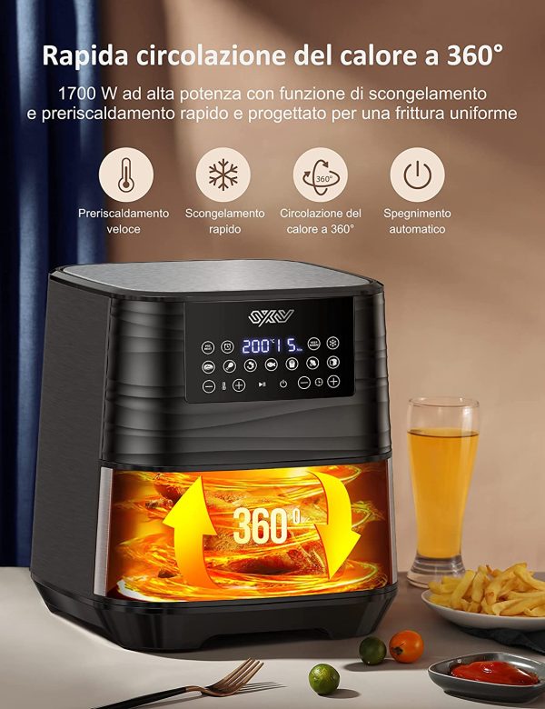 5,5 Litri Friggitrice ad Aria Calda, Air Fryer con 11 Programmi, Preriscaldamento, Display Digitale, Tempo Temperatura Regolabili, senza PFOA&BPA, Ricette, 1700W - immagine 6