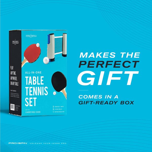 PRO-SPIN Ping Pong Set da Tavolo Portatile - Kit Premium con Rete Ping Pong a Estensibile per Qualsiasi Tavolo, Racchette Ping Pong, Palline Ping Pong e Custodia - immagine 7