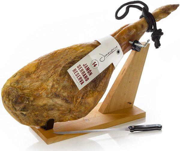 Prosciutto Spagnolo Serrano Riserva + Porta Prosciutto + Coltello 6.2 - 6.8 Kg - Jamon Serrano Crudo - immagine 2