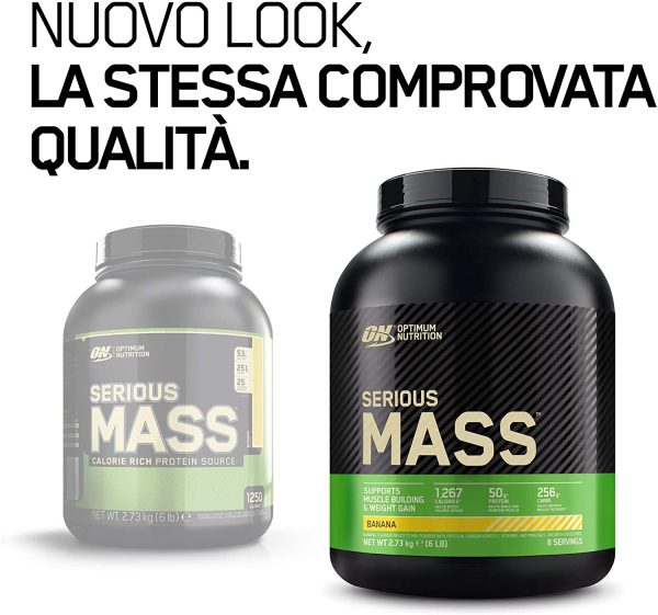 Optimum Nutrition Serious Mass Gainer, Proteine Whey in Polvere per Aumentare la Massa Muscolare con Creatina, Glutammina e Vitamine, Banana, 8 Porzioni, 2.73 kg, il Packaging Potrebbe Variare - immagine 6