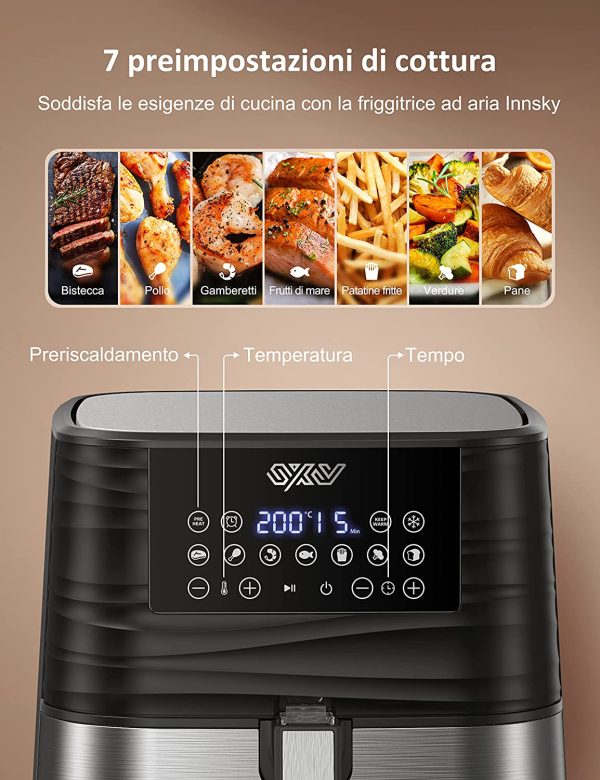 5,5 Litri Friggitrice ad Aria Calda, Air Fryer con 11 Programmi, Preriscaldamento, Display Digitale, Tempo Temperatura Regolabili, senza PFOA&BPA, Ricette, 1700W - immagine 4