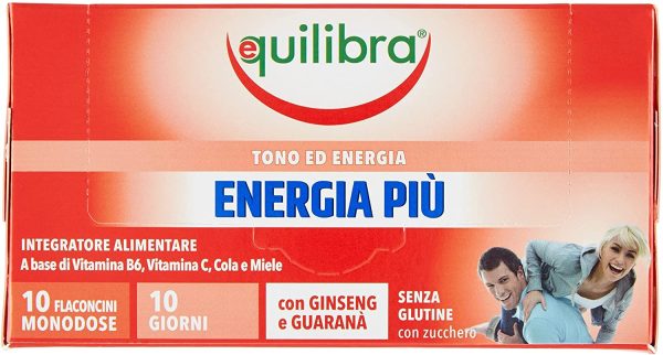 Equilibra Integratori Alimentari, Energia Più, Integratore per Riduzione Stanchezza e Affaticamento, con Vitamina B6, Vitamina C, Cola e Miele con Ginseng e Guaranà, 10 Flaconcini Monodose - immagine 3