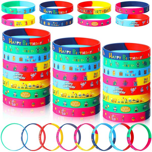 24 Pezzi di Braccialetti di Gomma con Happy Birthday, Bracciali di Compleanno Elastici Colorati in Silicone Forniture di Bomboniere per Festa di Compleanno - immagine 5