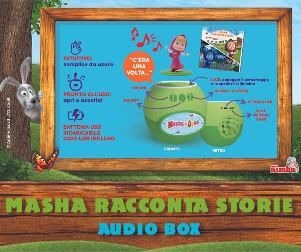 Simba - Masha Racconta Storie - 7101100076, + 3 Anni, Cassa Speaker Inclusi 2 Personaggi 130 Minuti con 24 Storie di Masha, Usb, Italiano e Inglese - immagine 2