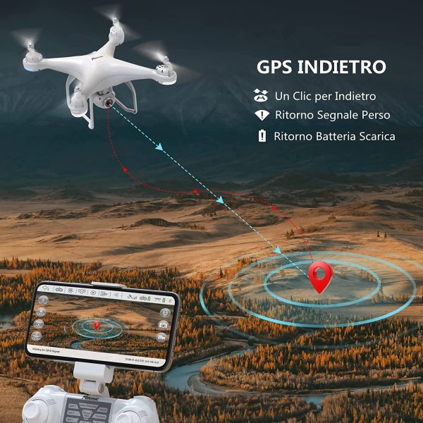 GPS Drone conTelecamera 1080P, Drone Professionale T25, Drone GPS FPV Trasmissione, Droni con la Telecamera 120?? Grandangola Regolabile, Droni Professionali per Principanti RC Quadricottero - immagine 3