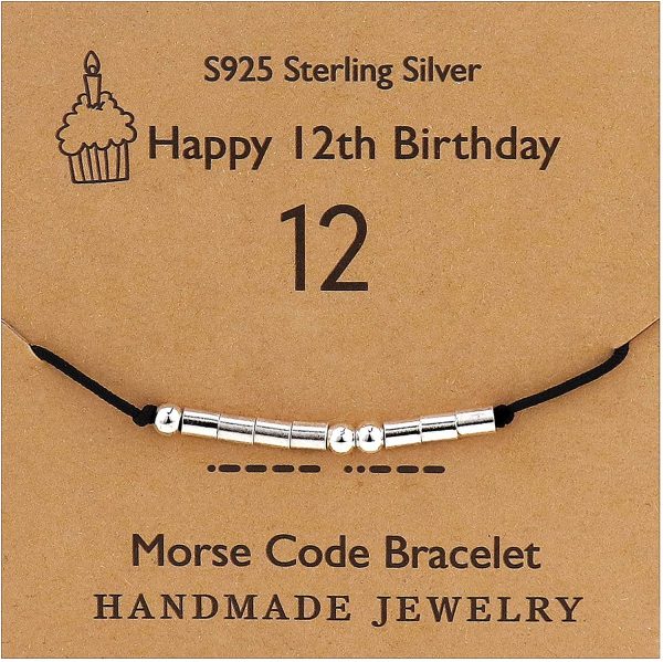 YooAi Bracciale codice Morse Regali di Buon Compleanno per Ragazze Ragazzi Bracciale in Argento Gioielli Regalo di Compleanno per 12th 13th 14 15 Perline su Cordoncino di Seta 16th 17 18 19 20 21 25 - immagine 2